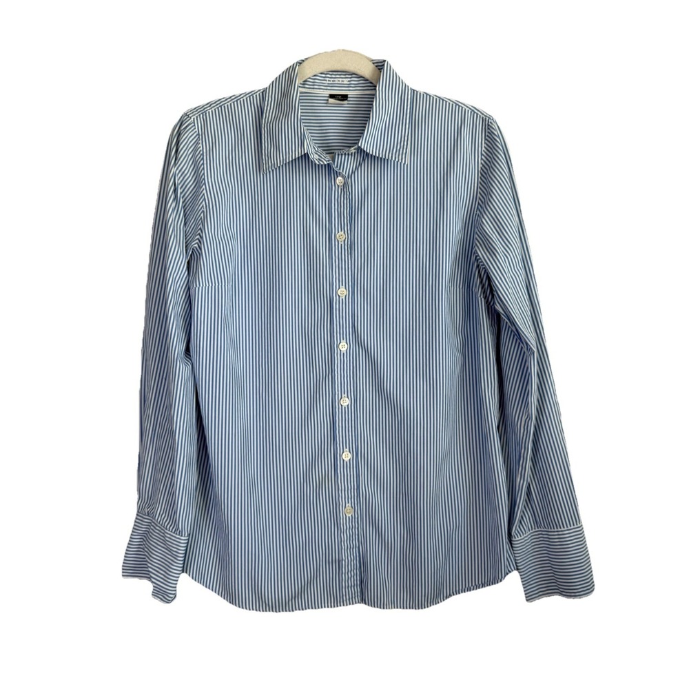 Vintage J.Crew White Blue Stripes Kathryn‎ Slim Fit Button Front Shirt Size Larg